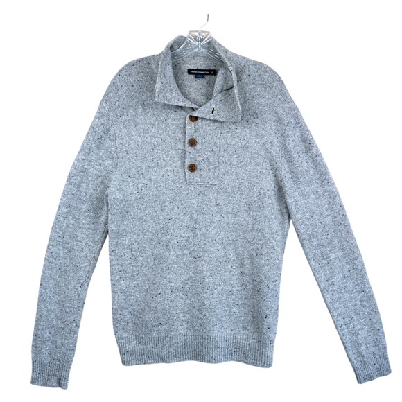 French Connection Sweater Mens M Gray Lambswool Button Henley Pullover Classic - Picture 1 of 10